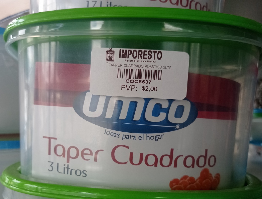 TAPPER CUADRADO PLASTICO 3LTS