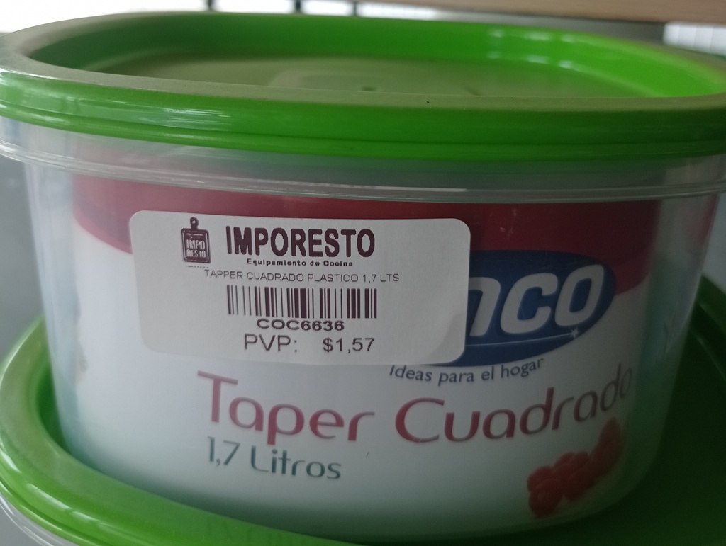 TAPPER CUADRADO PLASTICO 1,7LTS